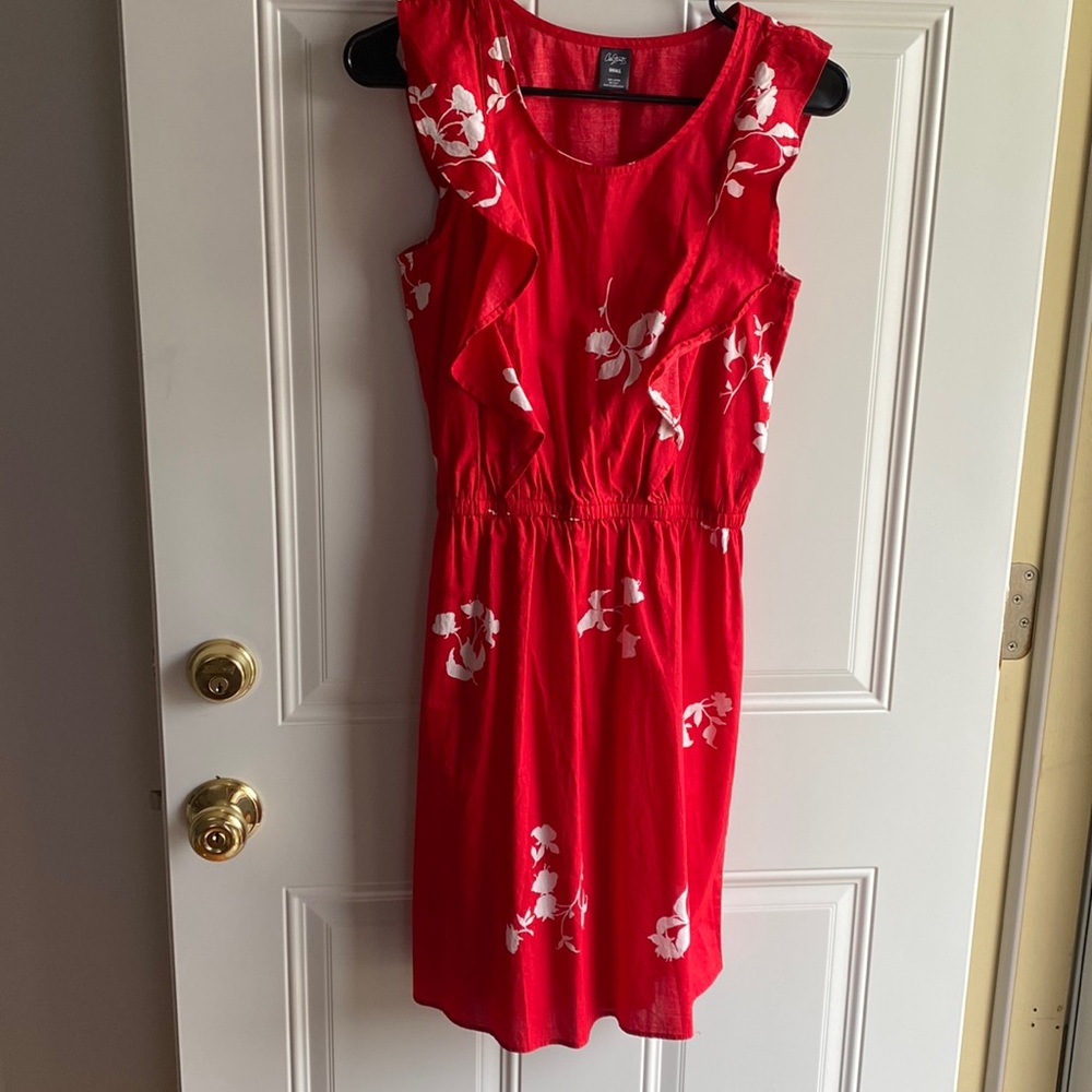 Red and white floral dress